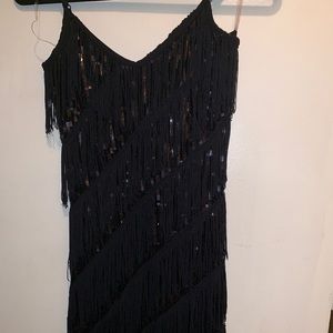 Black sequins and fringe dress